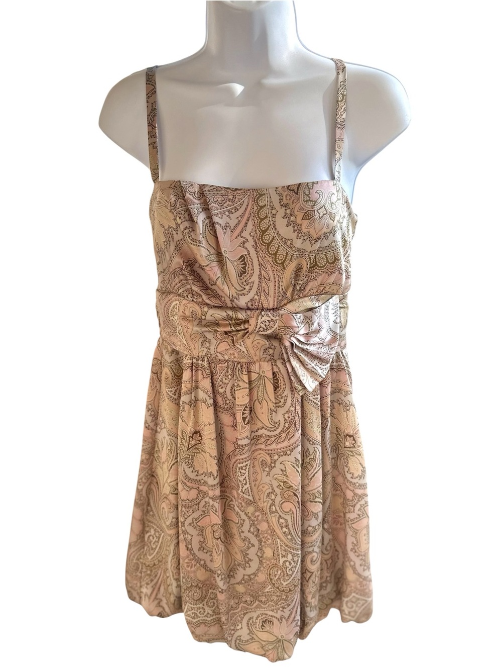 100% Silk Vintage Y2K Nu Collective Pink Paisley Bow-Front Mini Dress